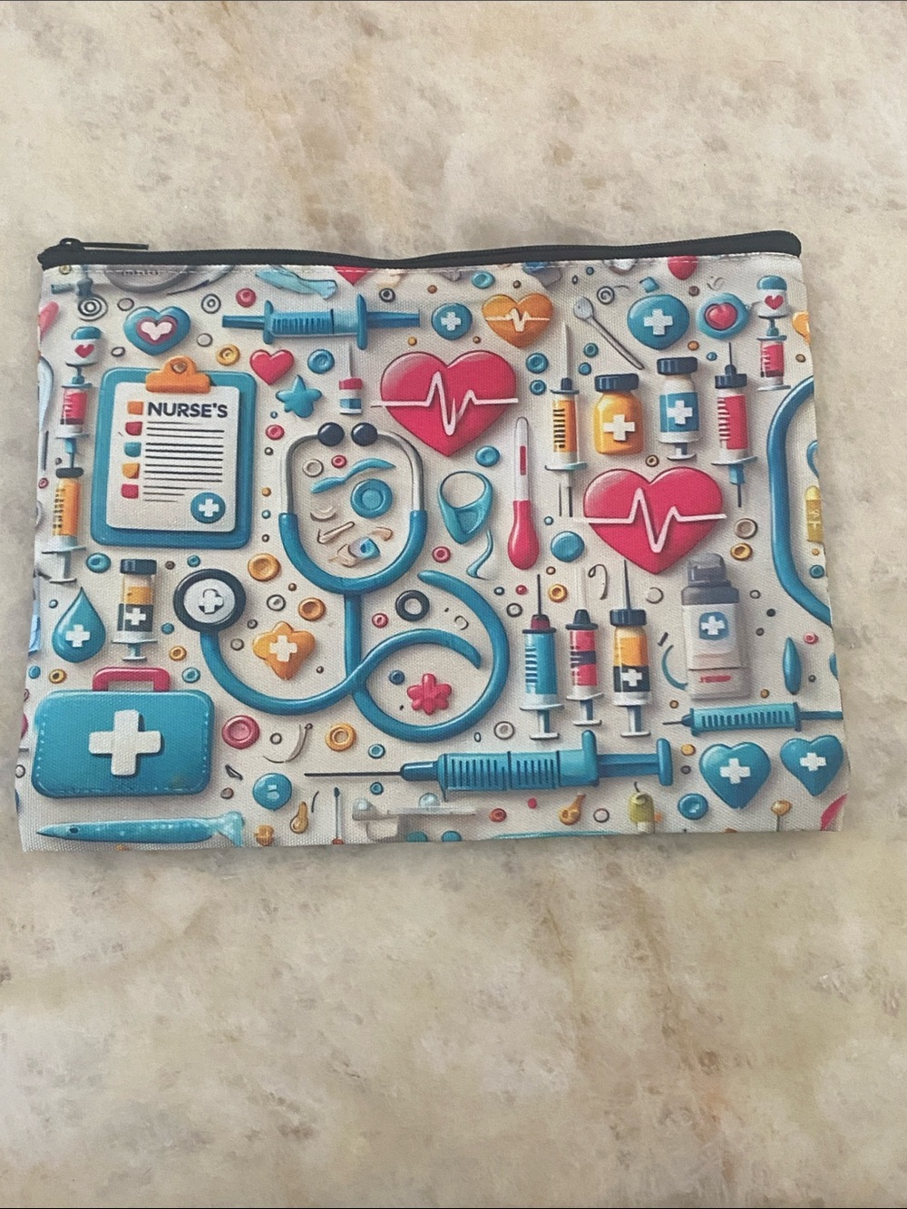 Medical Nurse Pattern Pouch - Blue/Pink